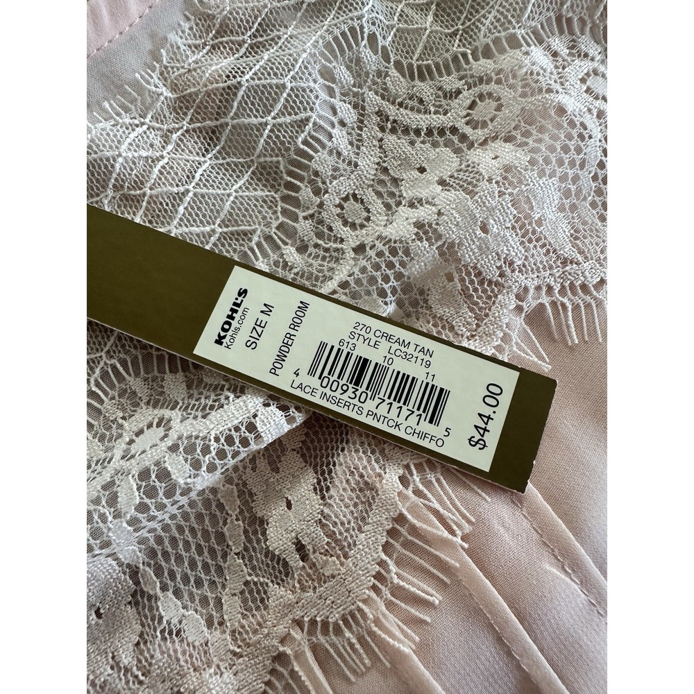 NWT Lauren Conrad Powder Room Blouse Size M Womens Cream Tan Lace Insert Chiffon - Picture 5 of 11